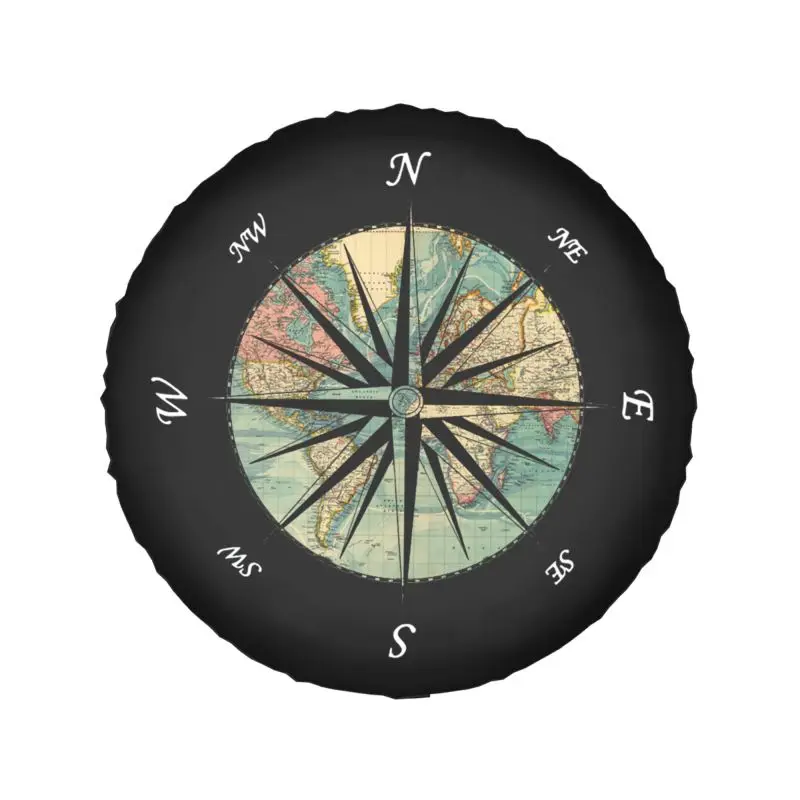 Custom World Map Compass Spare Tire Cover for Jeep Toyota Mitsubishi 4WD 4x4 RV Car Wheel Protector 14