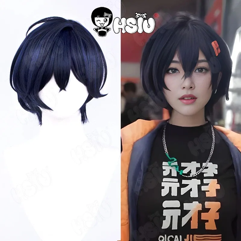 

Wise Belle Cosplay Wig Game Zenless Zone Ze cosplay Wig HSIU 30cm dark blue short hair Heat Resistant Synthetic Hair+Wig cap