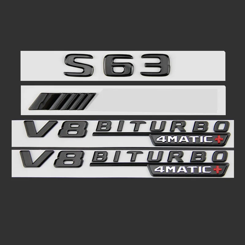 

New 3D ABS Bright Black Car Logo Fender Side Emblem Trunk Badge Sticker S63 S65 V8 V12 BITURBO 4MATIC+ Styling For Mercedes Benz