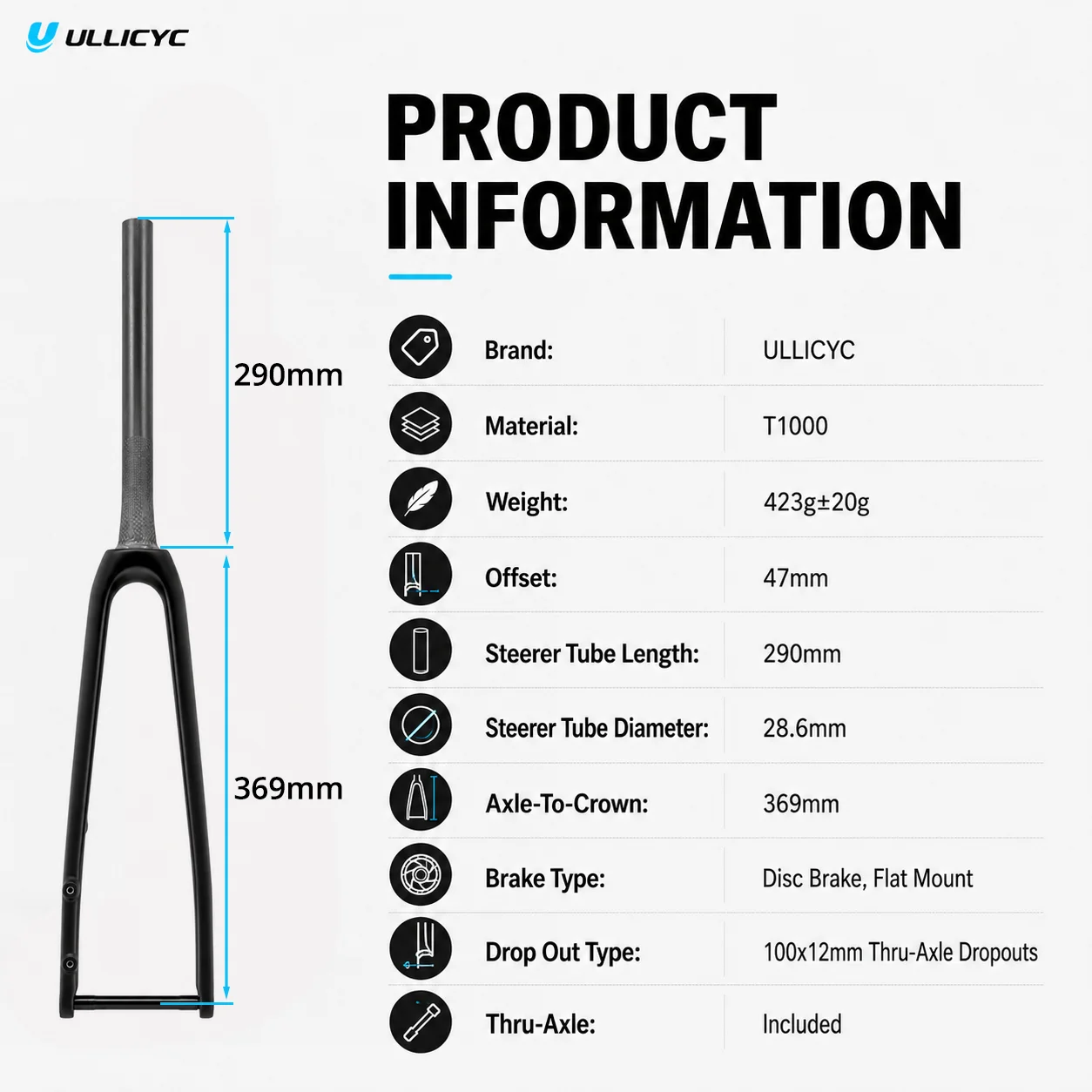 ULLICYC T1000 Vollcarbon Starrgabel nur für SL8 Rahmen, vollständige interne Kabelführung, Steckachsen-Rohrgabel, matt & glänzend – Detail 5