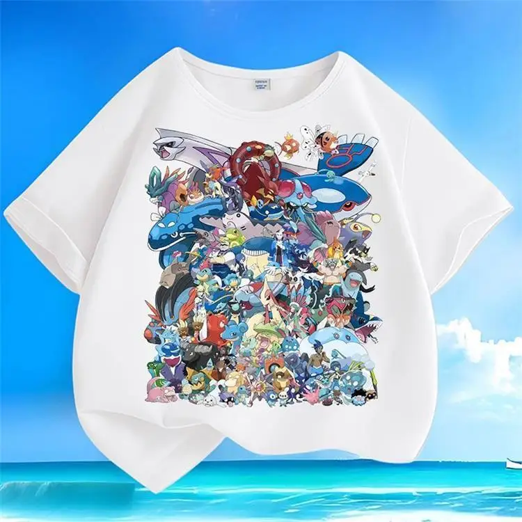 

Summer New Classic Pok É Mon Trendy Men's and Women's Small, Medium, and Children's Short Sleeve Round Neck Cotton Casual Top