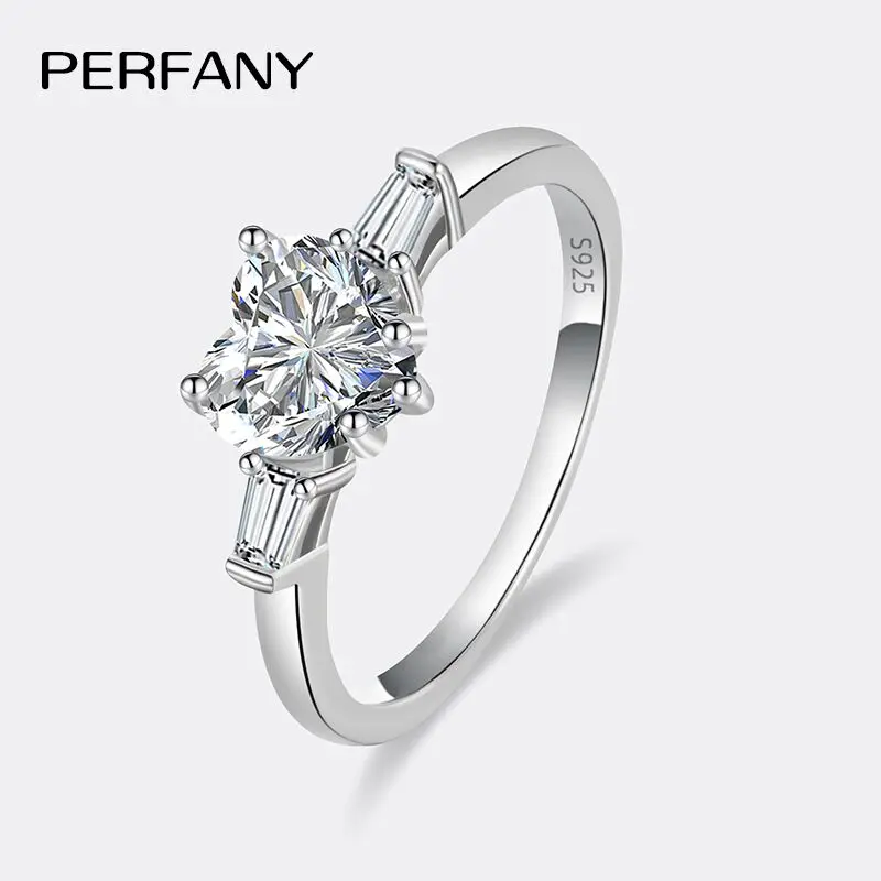 PERFANY 1CT Heart Cut Moissanite Engagement Ring for Women S925 Pure Silver GRA Certified Laboratory Diamond Wedding Jewelry