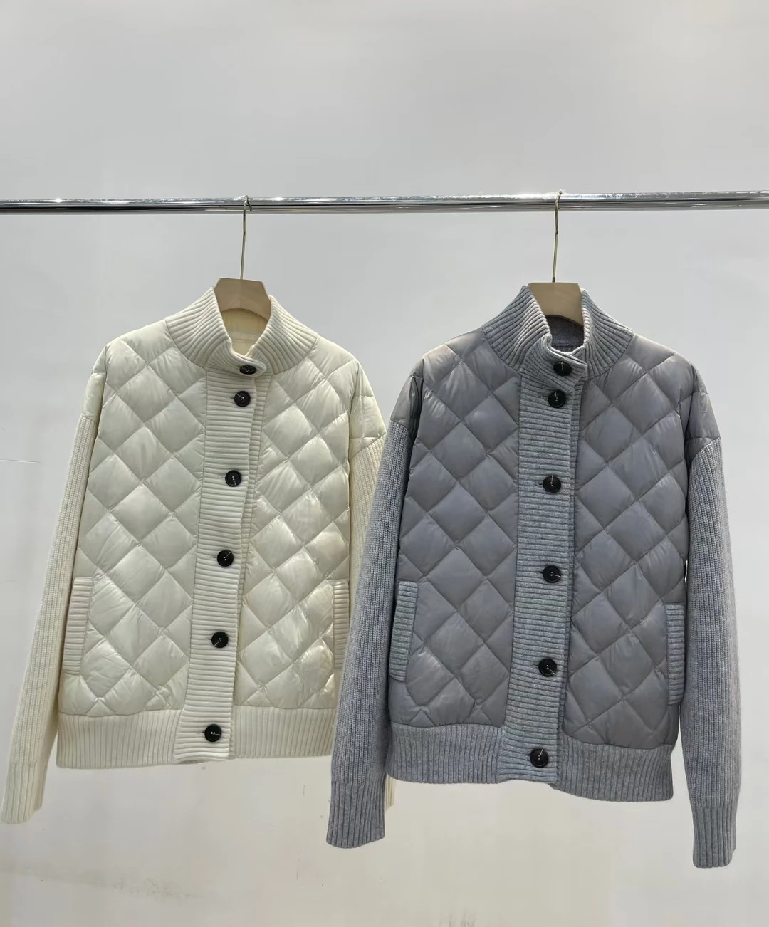 Women Cashmere splicing goose down knitted jacket