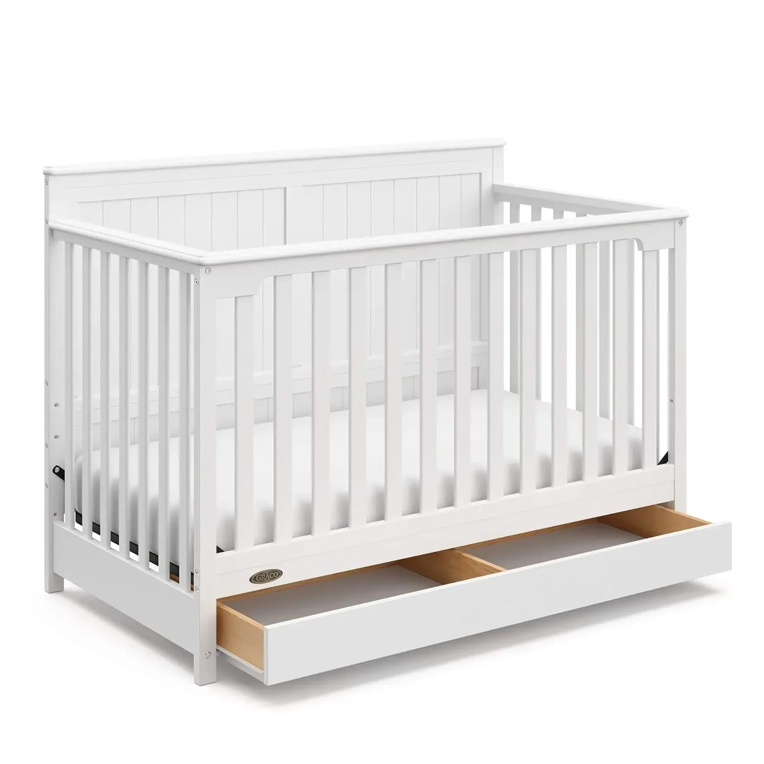 

Graco Hadley 5-in-1 Convertible Crib with Drawer (White) – GREENGUARD Gold Certified, Full-Size Nursery Storage Drawer, Daybed