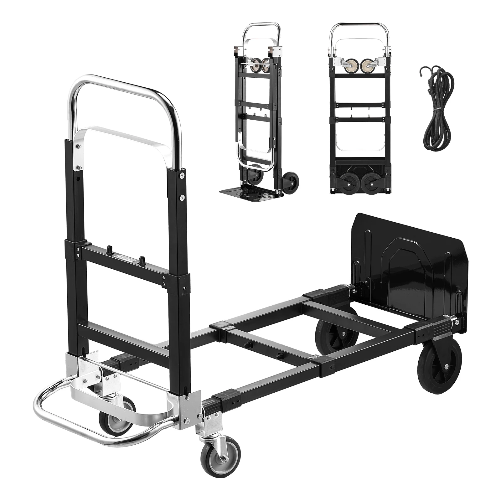 SucceBuy Chariot à main pliable 2-en-1 500 LBS, mode 4 roues avec poignée réglable, chariot de transport portable convertible pour déménagement domestique