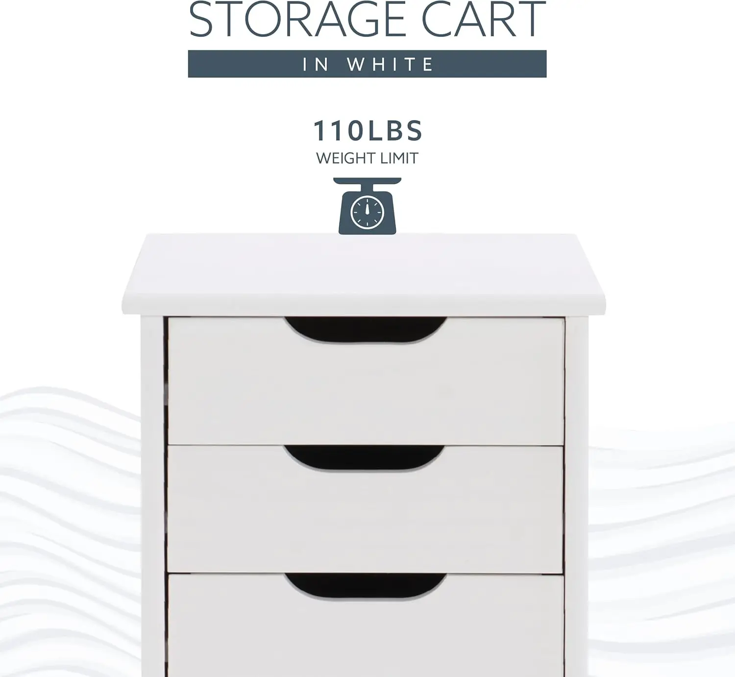 Corinne Six Drawer Storage, White Wash Rolling Cart