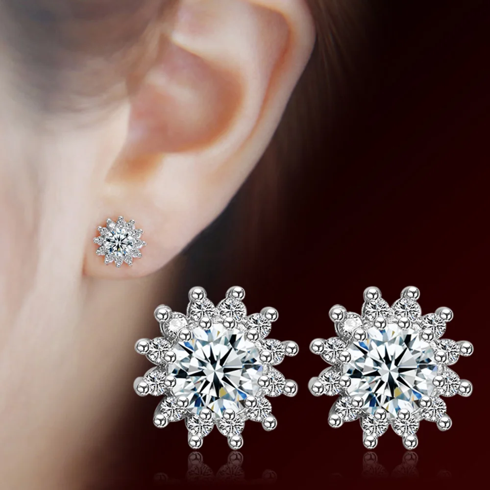 100% Moissanite Sunflower Stud Earrings 1CT 2CT Platinum Plating Sterling Silver Diamond Earrings For Women Girls Birthday Gift