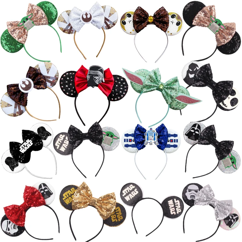 

Disney Star Wars Ears Headband Girl Darth Vader Hair Accessories Kid R2-D2 Sequins Bow C-3PO Hairband Women Master Yoda Headwear