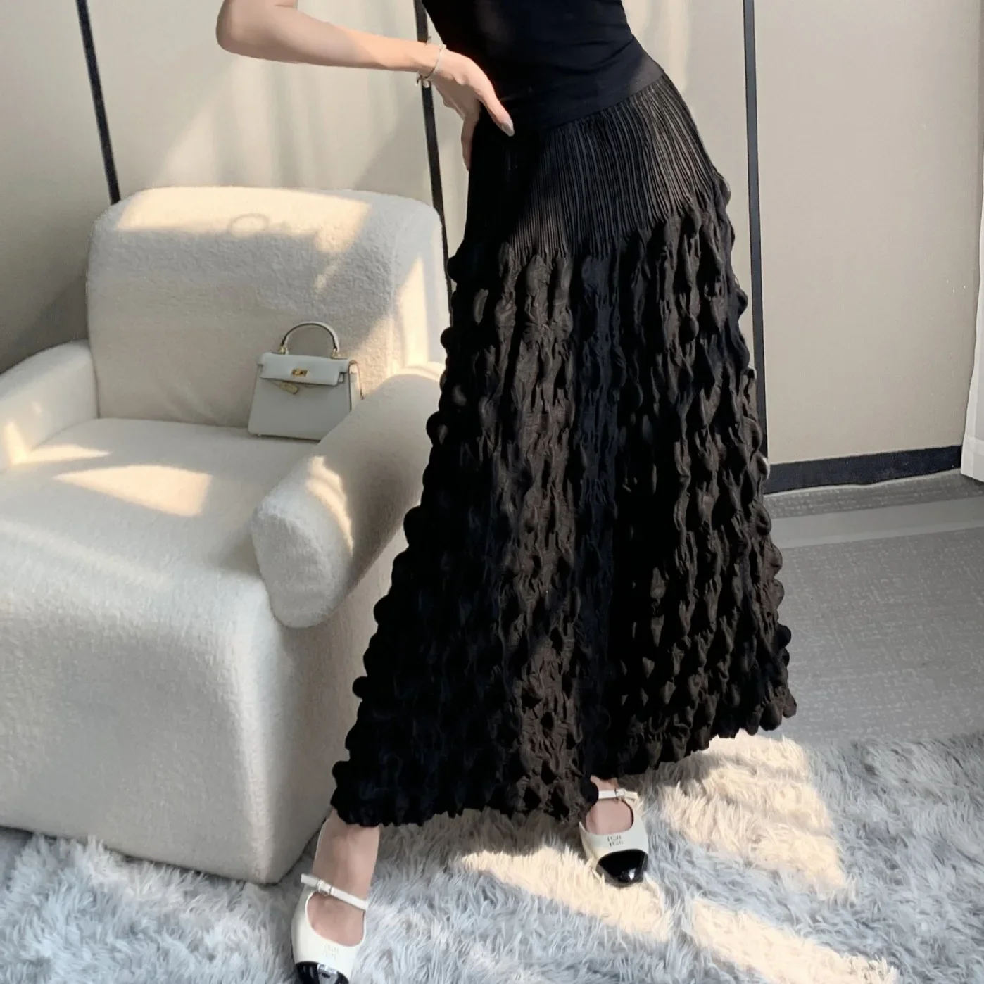 Pleats Pleated Bubble Pleated Women's Pants Elegant Clothing Design Spring Summer Fashion New Trend Slim High Waist Casual Pants