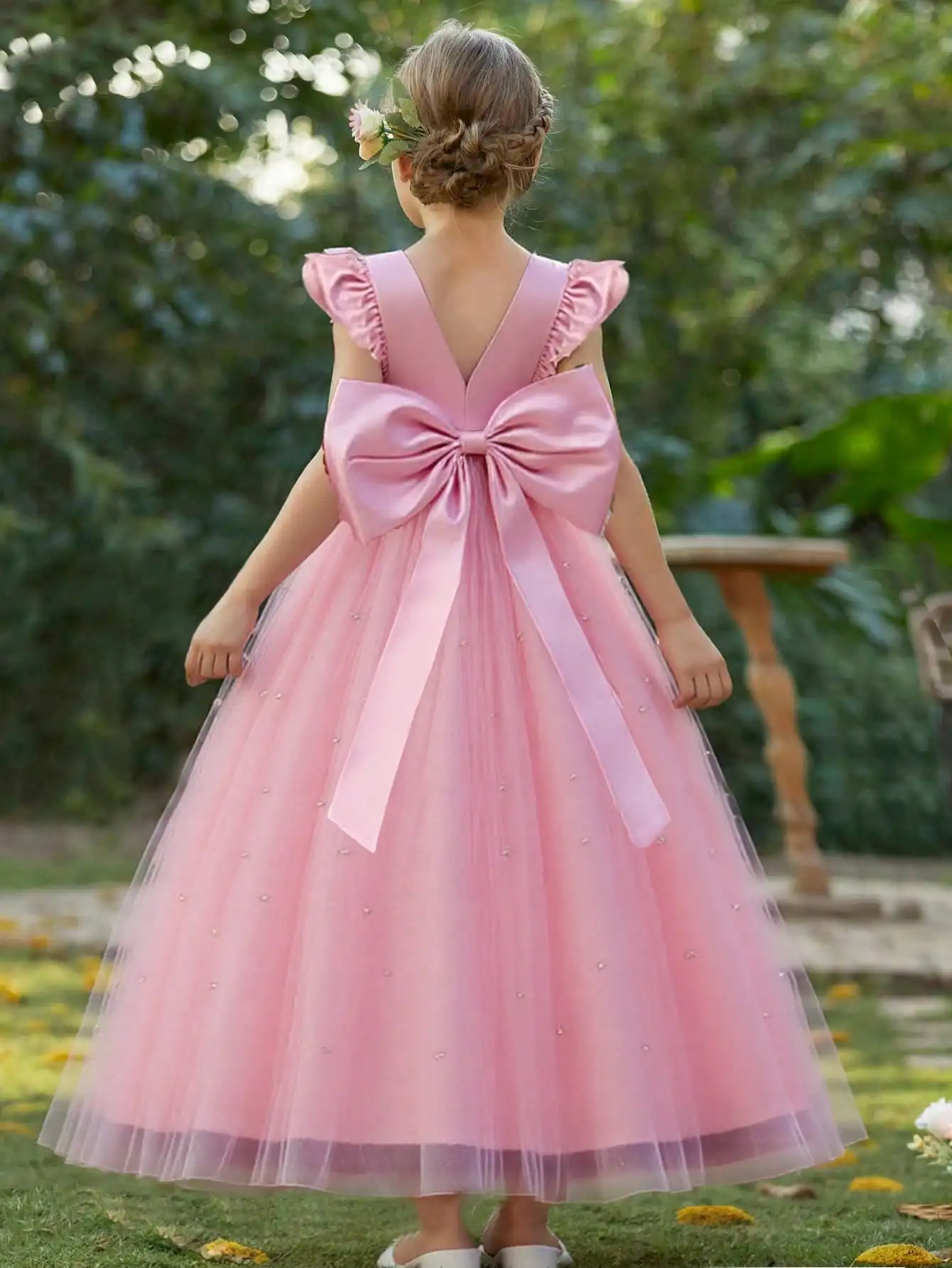 Summer Girl Flower Birthday Tulle Dress Backless Bow Wedding Gown Piano Kids Party Wear Princess Dress Baby Girl Bowknot Dresses