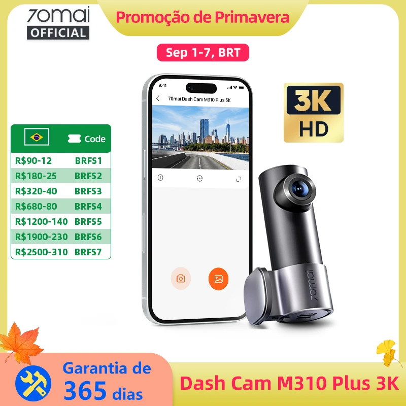 Novo 70mai Dash Cam M310 Plus 3K 1620P WDR Controle de Voz 139 ° Monitor de estacionamento do gravador do carro FOV DVR 70mai M310 Plus 3K