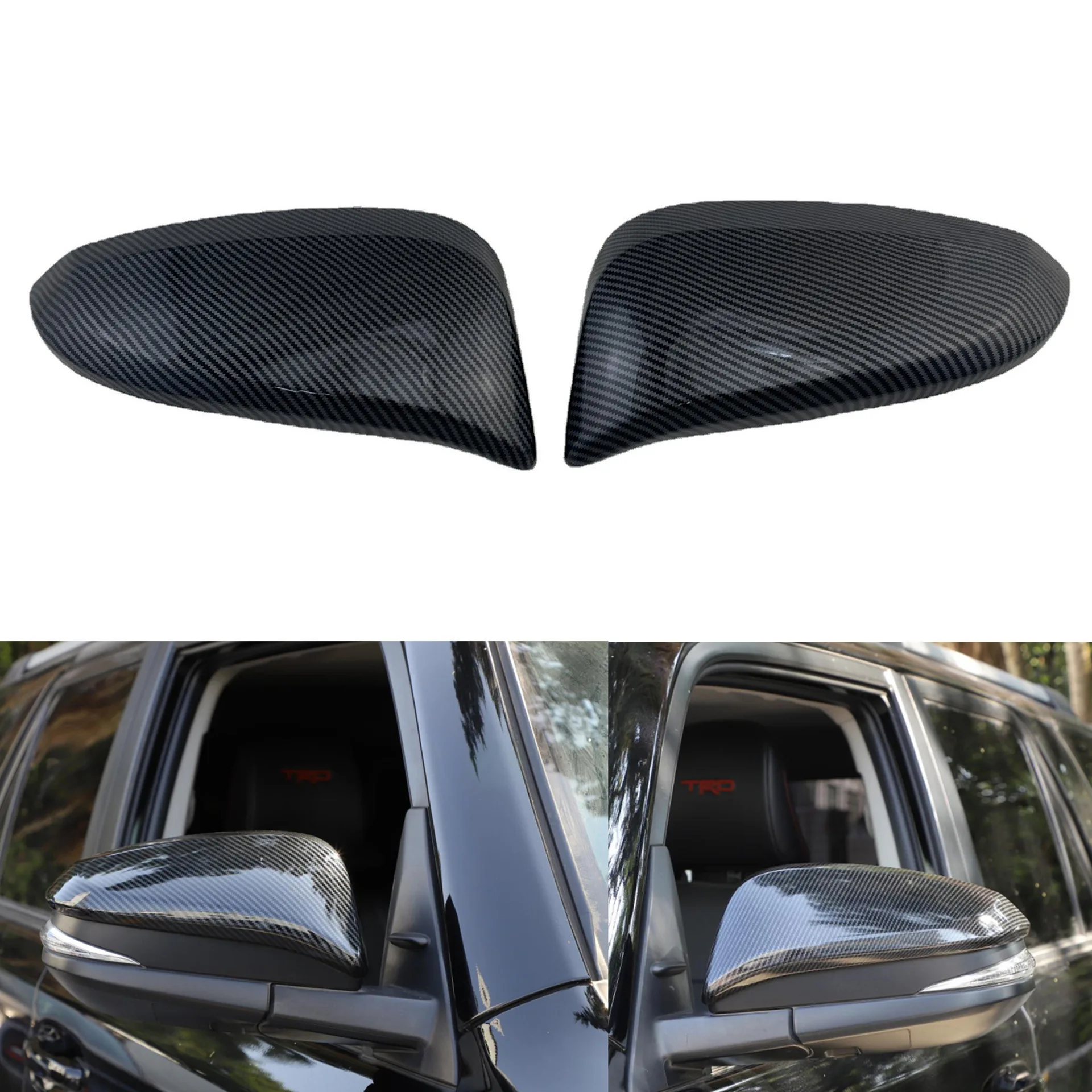 

Rear View Mirror Cover Trim For 2015-2022 Toyota Hilux Revo ABS Carbon Fiber Look Decorative Trim