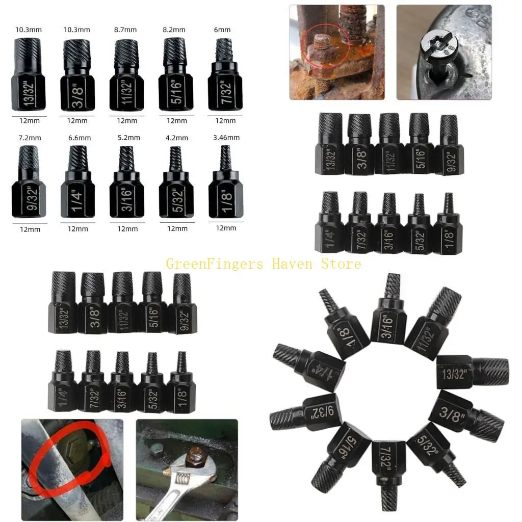 F68D Screw Extractor Set, 10Pcs Easy Out Bolt Extractor Set, Multispline Screw and Hexagonal Head, for Removing Broken Studs