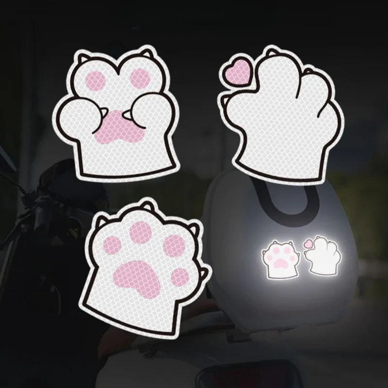

1PC Reflective Cartoon Cat's Claw Night Safety Warning Motorcycle Stickers Waterproof Motorbike Scooter Body JDM Style Decor