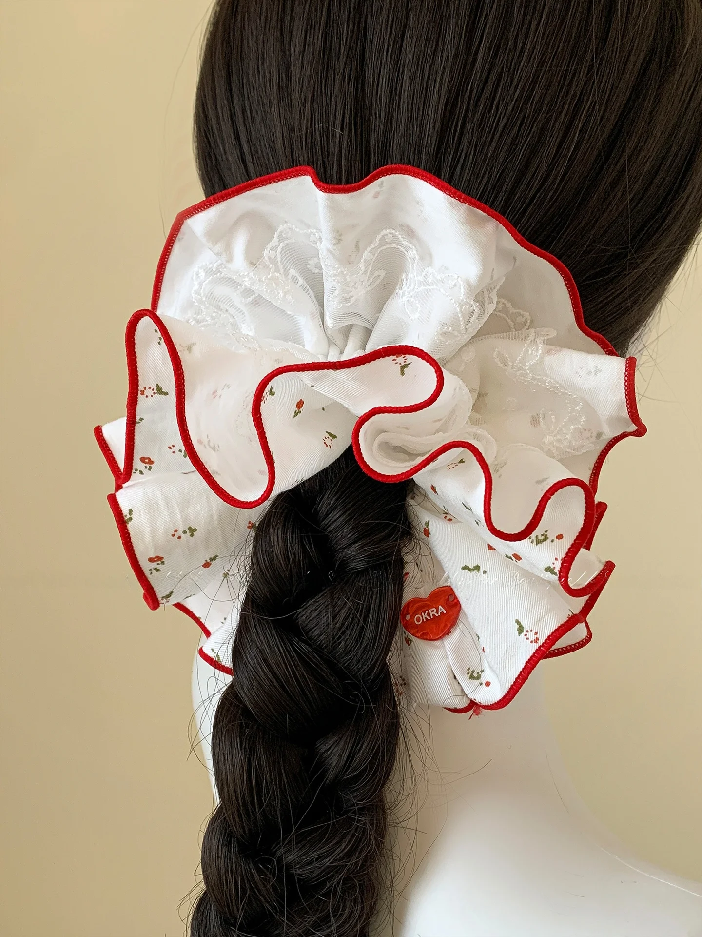 

Korean Sweet Red Floral Double Layer Large Hair Ties Women's Low Bun Headba Super Large Hair Accories for Girls