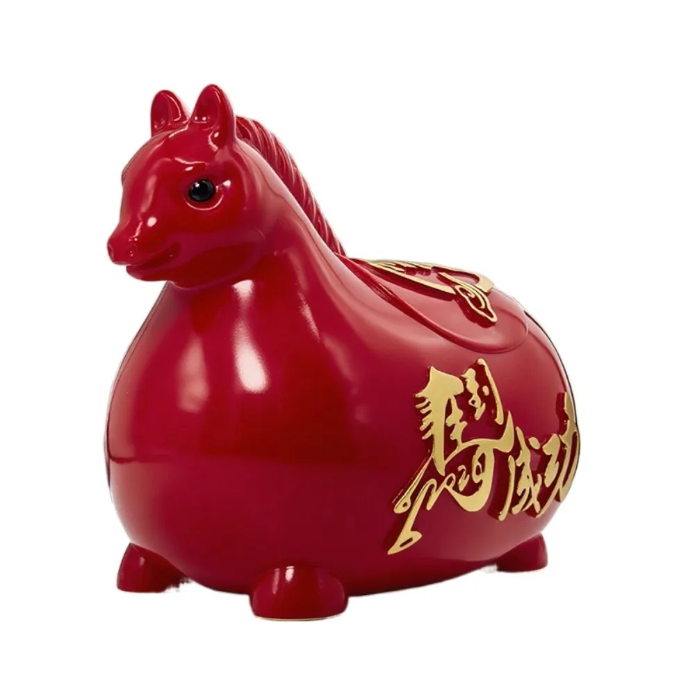 

Decorative Zodiac Horse Cartoon Piggy Bank Gold Red Thickened Pig Coin Jar Anti-fall Good Luck Coin Saving Box Gift