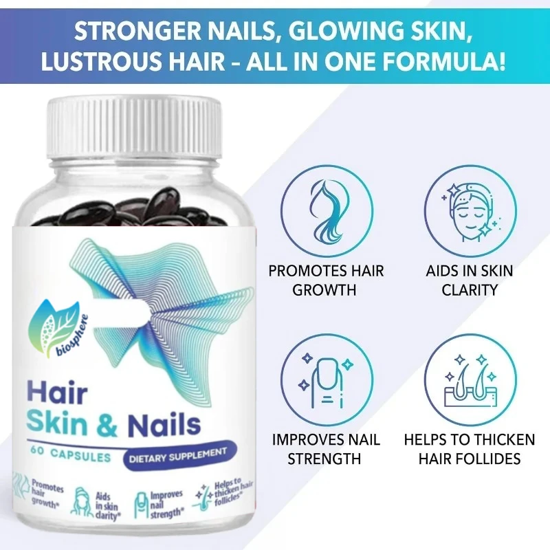 

Hair, Skin, and Nail Health Vitamins - Capsules Containing Biotin, Thiamine, Folate, Zinc, and Mixed Supplements