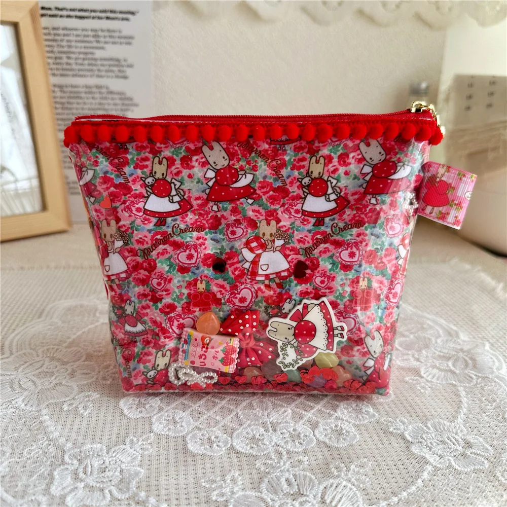 Sanrio Marron Cream Cute Cartoon Floral Handbag Kawaii periferiche Toy Flowing Sand Makeup Bag Adorkable Storage Bag regalo di festa