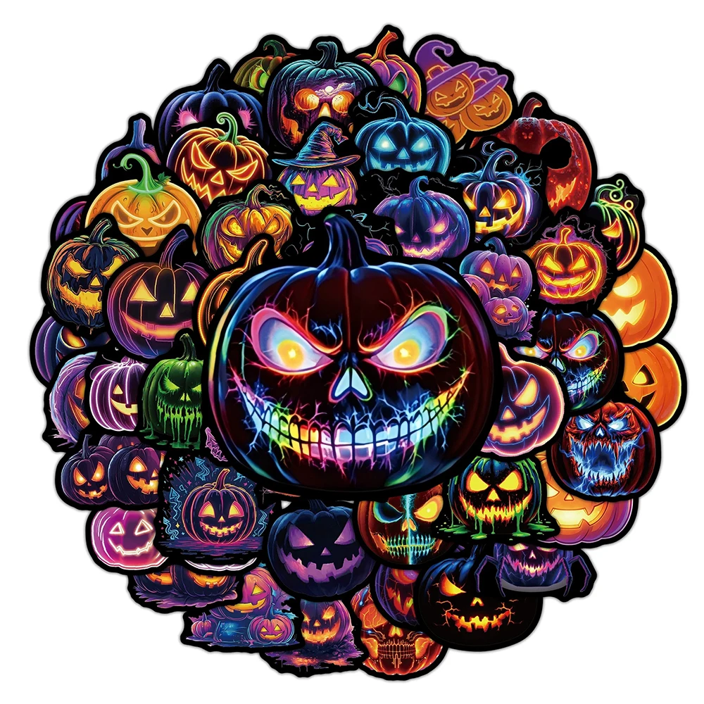10/30/50 Stück Neonlicht-Horror-Kürbis-Aufkleber Cartoon Halloween-Aufkleber Dekoration DIY Wasserflasche Handy Koffer Coole Aufkleber
