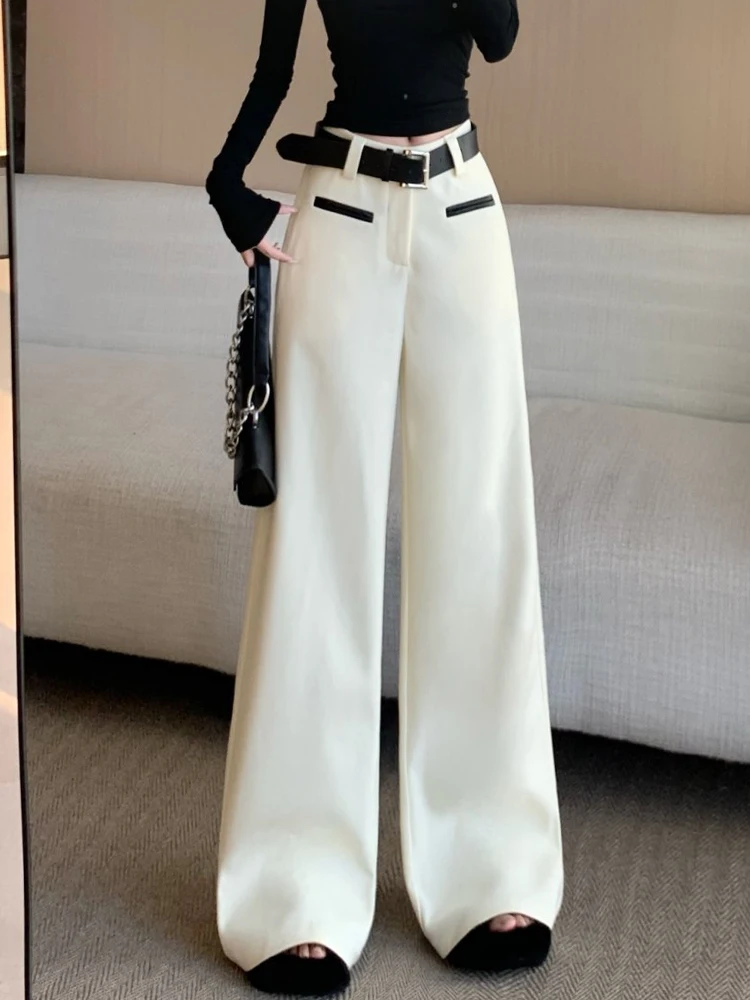 

Шерстяные широкие брюки женские осенне-зимнего дизайна с высокой талией, модные и универсальные повседневные брюки в пол