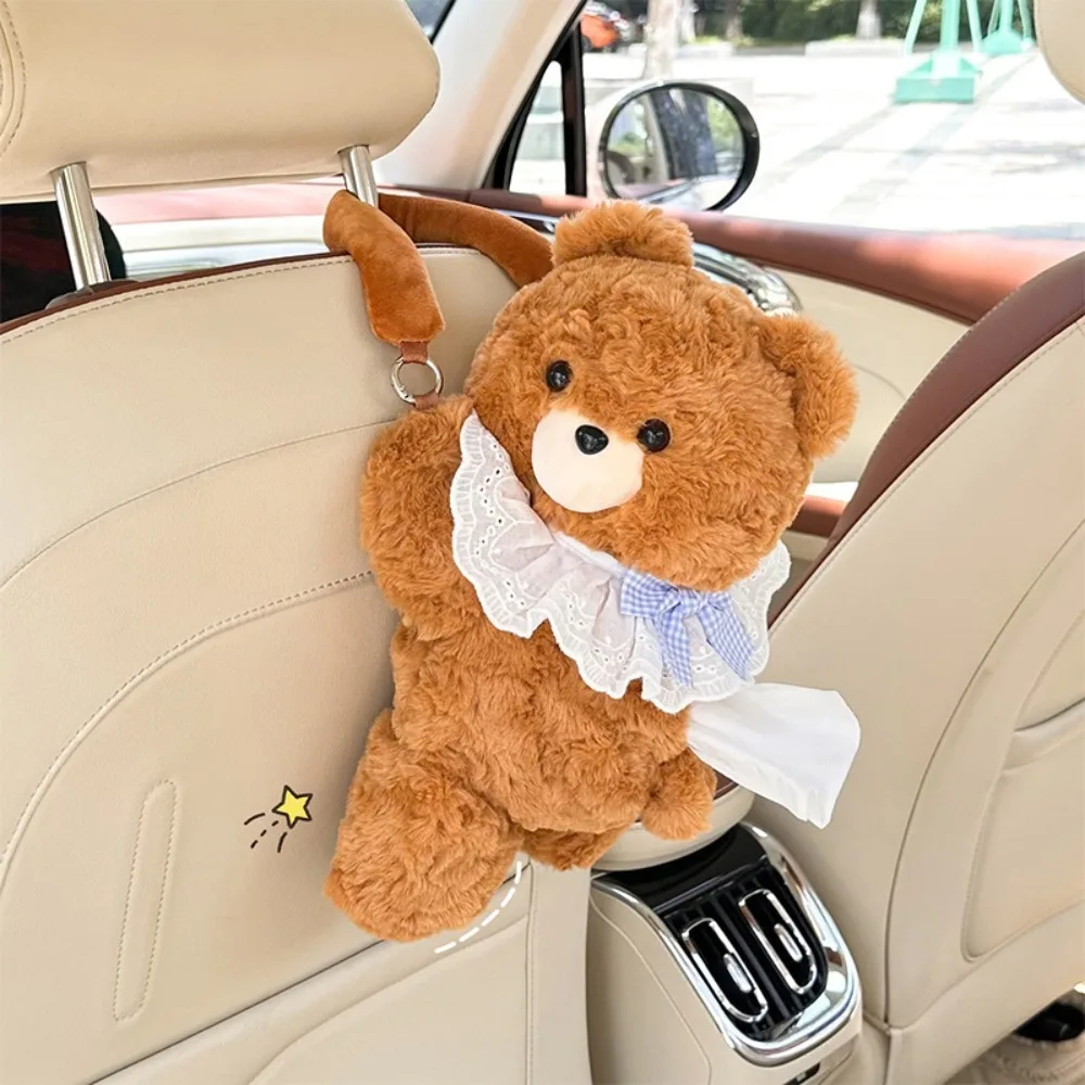 New Cartoon Car Tissue Box Plush Cute Bear Car Hanging Paper Box Car Decorative Tissue Hanging Bag Small Animal Tissue Box