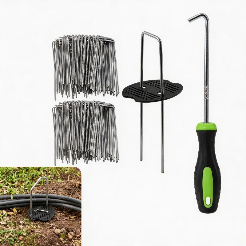 Rust Resistant Steel U Landscape Staples With Nail Pull Hook Solid Stakes For Weed Barrier Fence Tubing Yard Gardening Supply