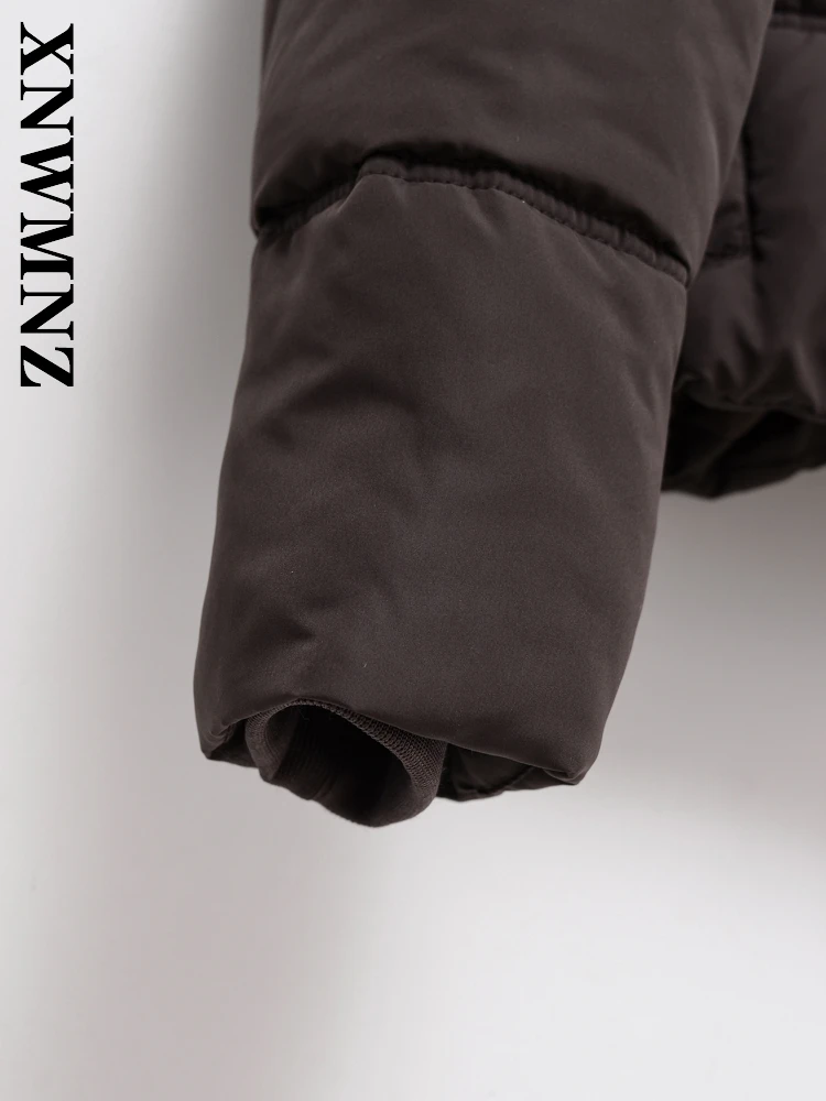 XNWMNZ 2025 الخريف بسيط التنقل مقنعين طوق معطف طويل الأكمام Vintage الشتاء عادية النساء الملابس البني موضة ملابس خارجية #6