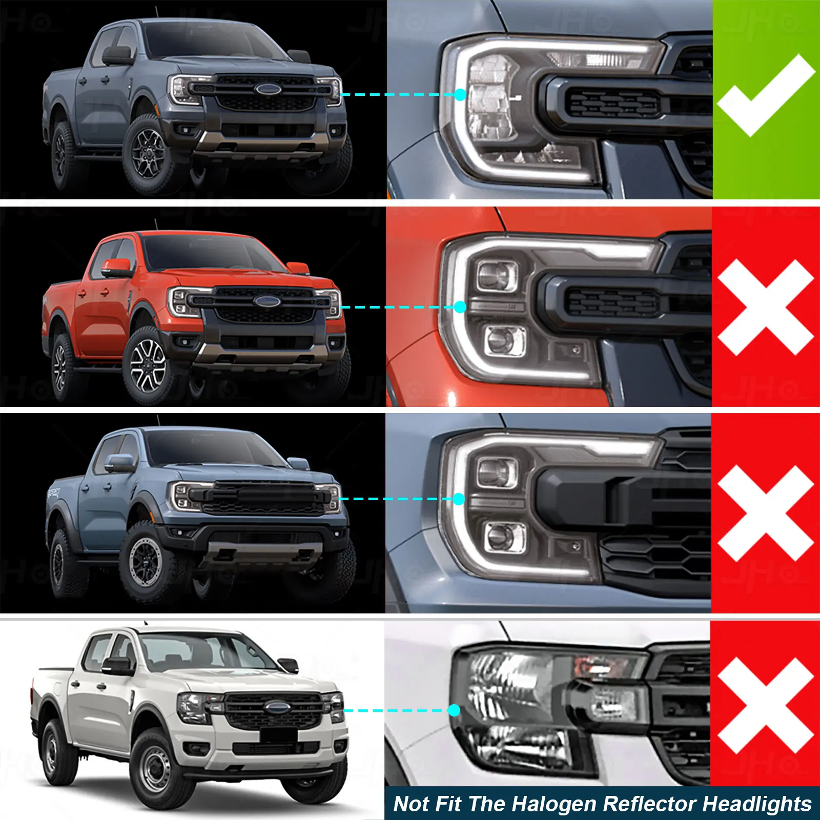 Module de feux de jour ambre sans matrice pour Ford Ranger T9, unité à changement de couleur 2023 2024 2025, gamme XLT/Everest/Sport