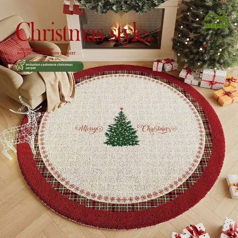 

Christmas Carpet Anti-Slip Round for Living Room and Bedroom Mats Christmas Tree in Bedroom Decoration Home Rugs Festive Party