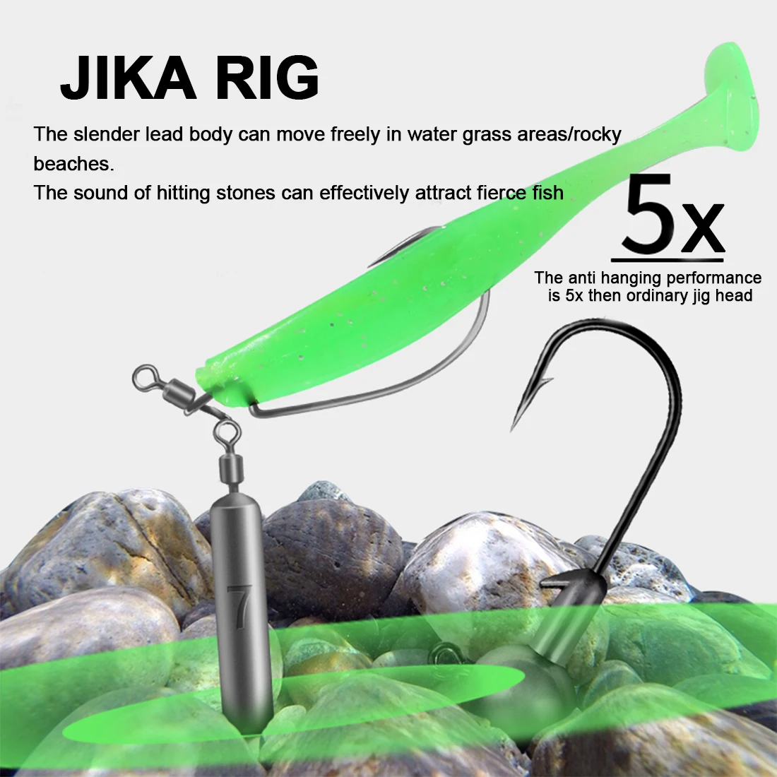 FishTrip 5 قطعة خطاف وزن الرأس EWG خطاف دودة الصيد JIKA تلاعب باس الصيد مع شفرة خطاف الاعشاب لصيد الدودة الناعمة