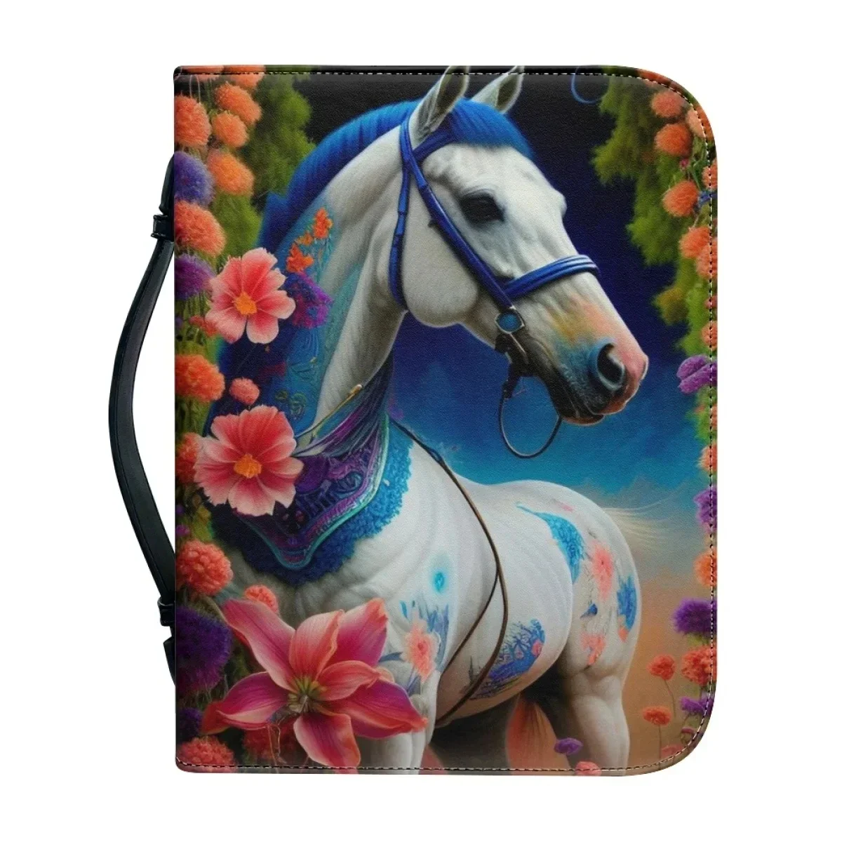 

Horse Flower Pattern Printing Practical Bible Bag Christianity Church Study Book Holy Storage Boxes Women's PU Leather Handbags