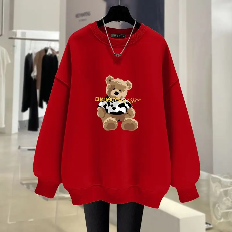 Autumn Women Clothing New Fashion Loose Casual Sweatshirts Vintage Cartoon Printed Hoodies O-neck Capless Top Pullovers