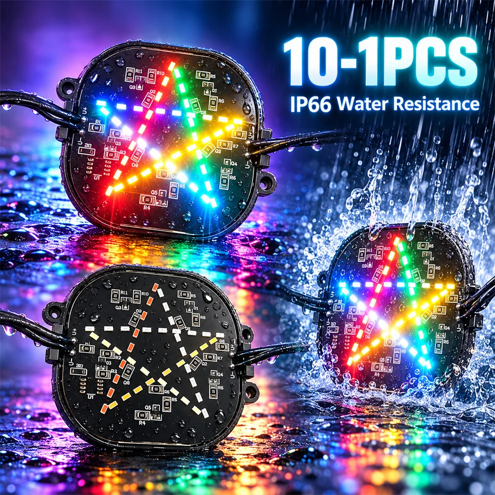 DIY 10-1PCS RGB Multicolor Flowing DC12V Pentagram LED Module Light IP66 Waterproof Bar Club Party Holiday Lighting Decoration