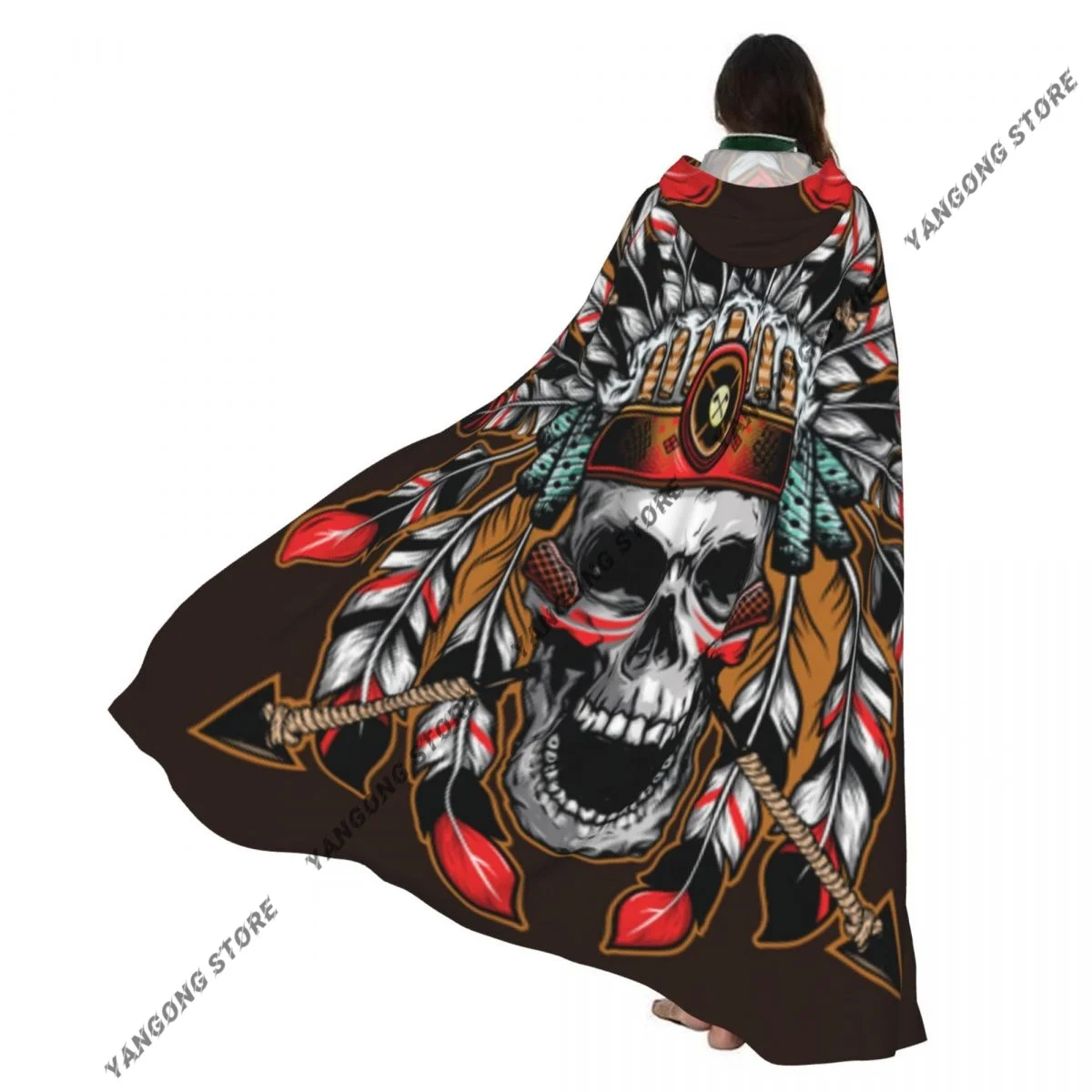 

Adult Vampire Cape Hooded Robe Chief Skull Halloween Cloak Full Length Cosplay