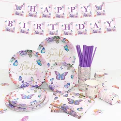 Butterfly Theme Birthday Party Decorarions Disposable Tableware Set Butterfly Balloon Wedding Decor Girl Baby Shower Supplies