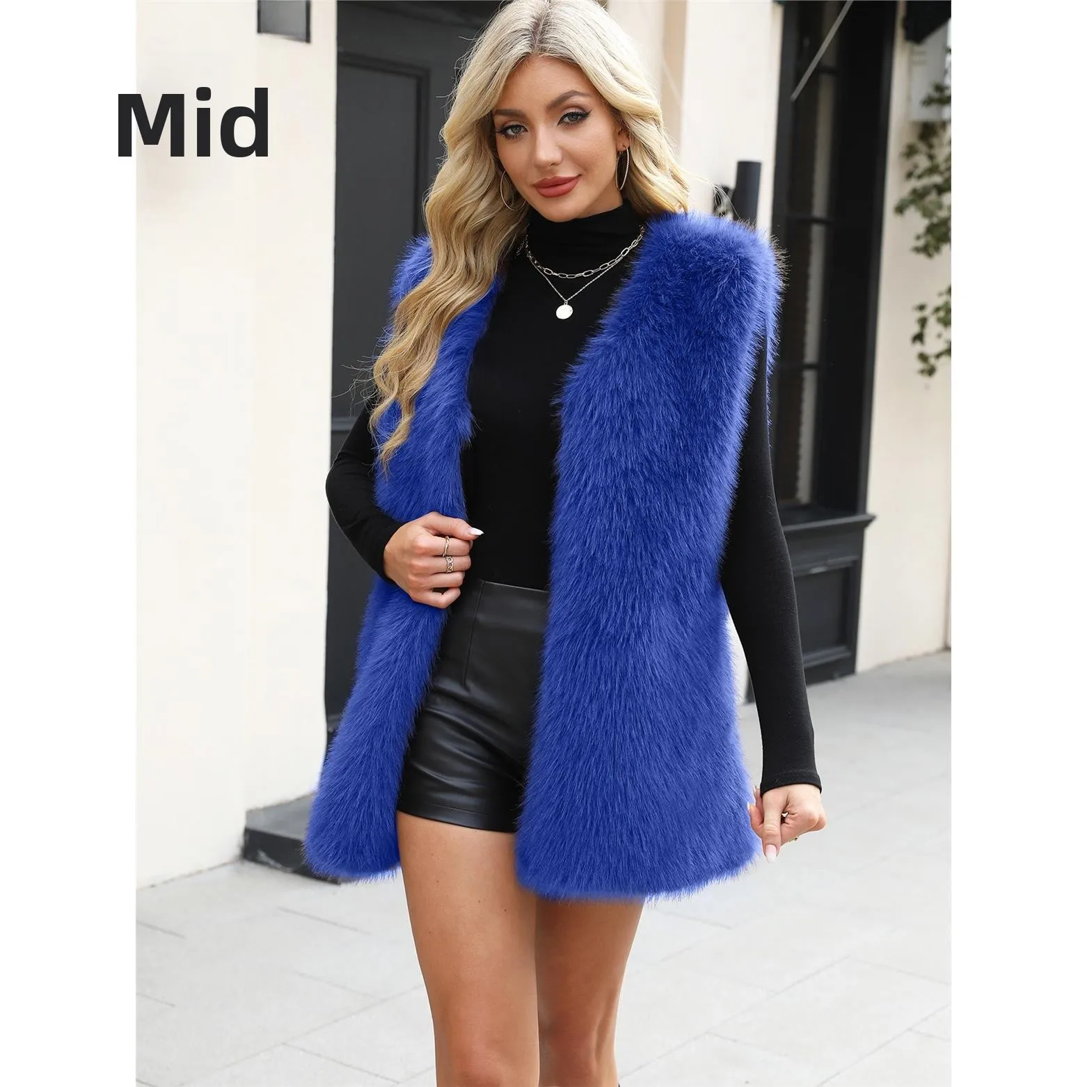 2026 TK New Style Women's Faux Fur Vest Jacket V-Neck Sleeveless Outerwear Warm  Fur Pattern Commute Style Cotton Material