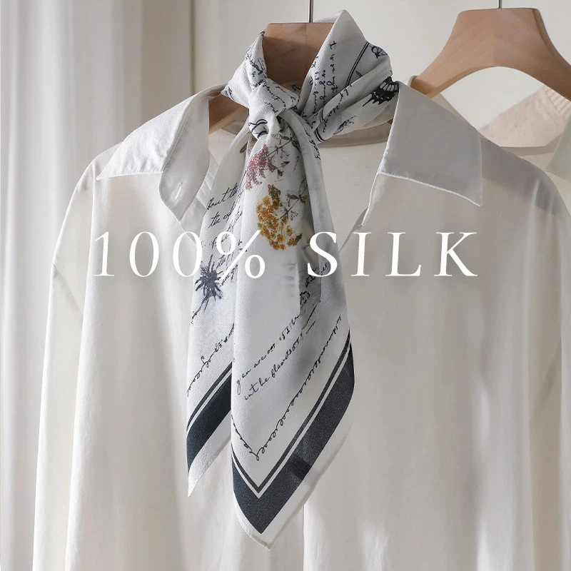 

2026 Designer luxury scarf Korean fashion 100% silk neck scarf for women spring elegant chic butterfly print scarf neckerchief