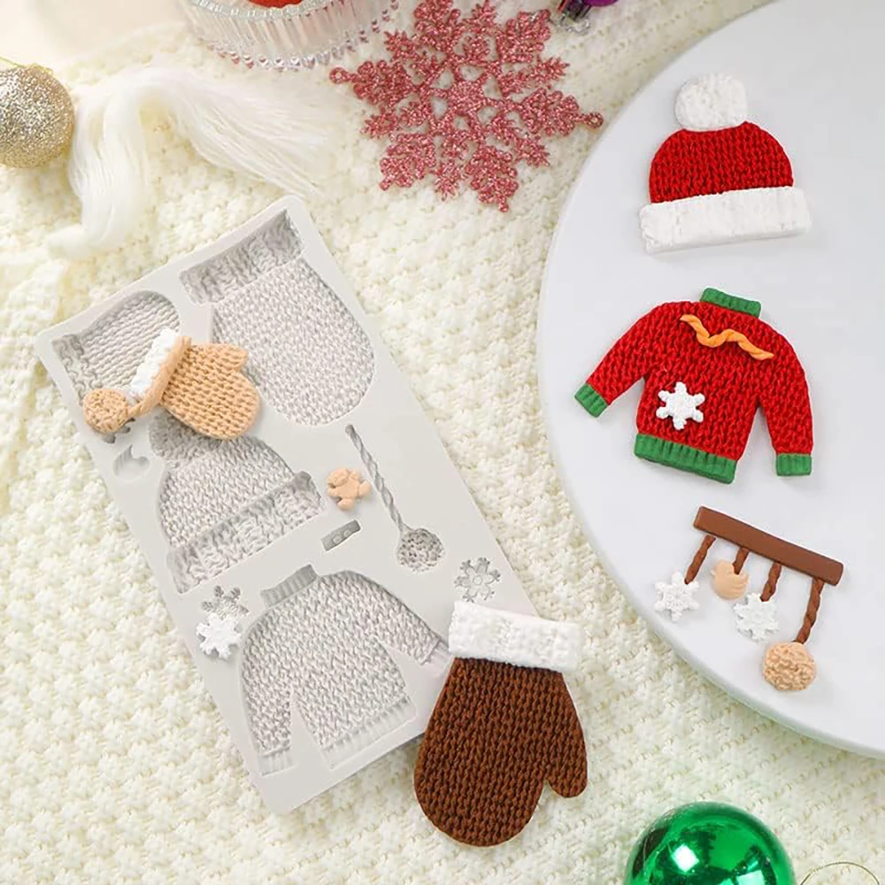 3D Christmas Decoration Sweater Knitting Hat Gloves Shape Cake Mold Non-stick Cake Fondant Mold Baking Tools Accessories