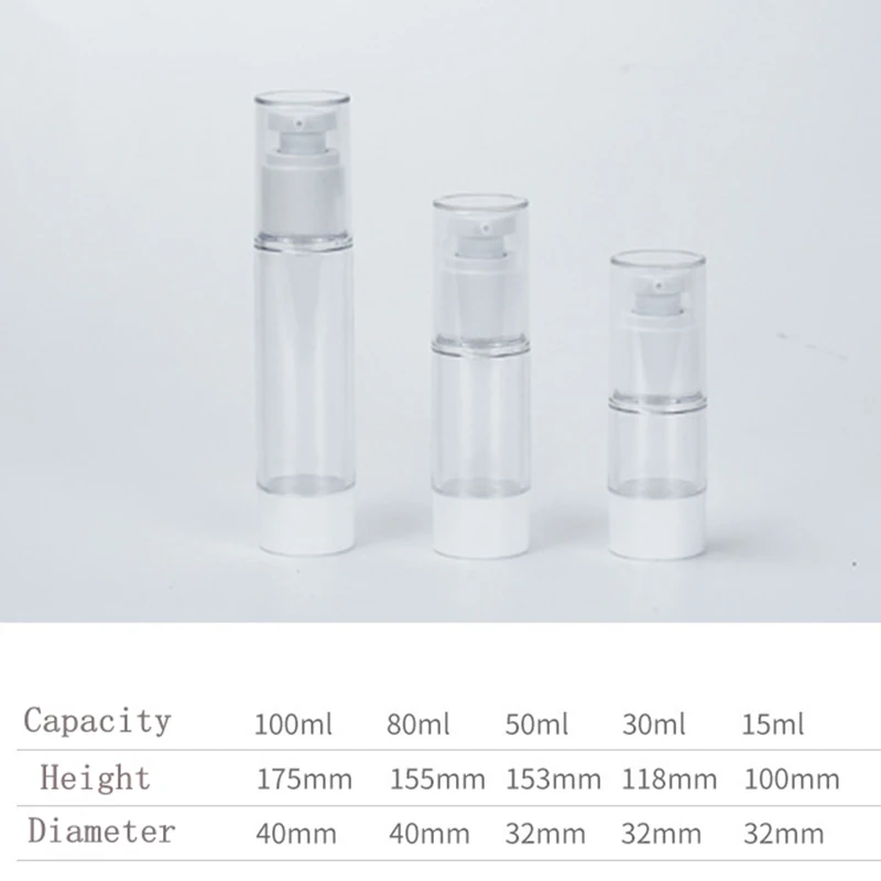 15 ml/30 ml/50 ml/80 ml/100 ml Airless โลชั่นครีมปั๊มขวดเติม Empty Clear Travel คอนเทนเนอร์ Liquid สูญญากาศกด Jar