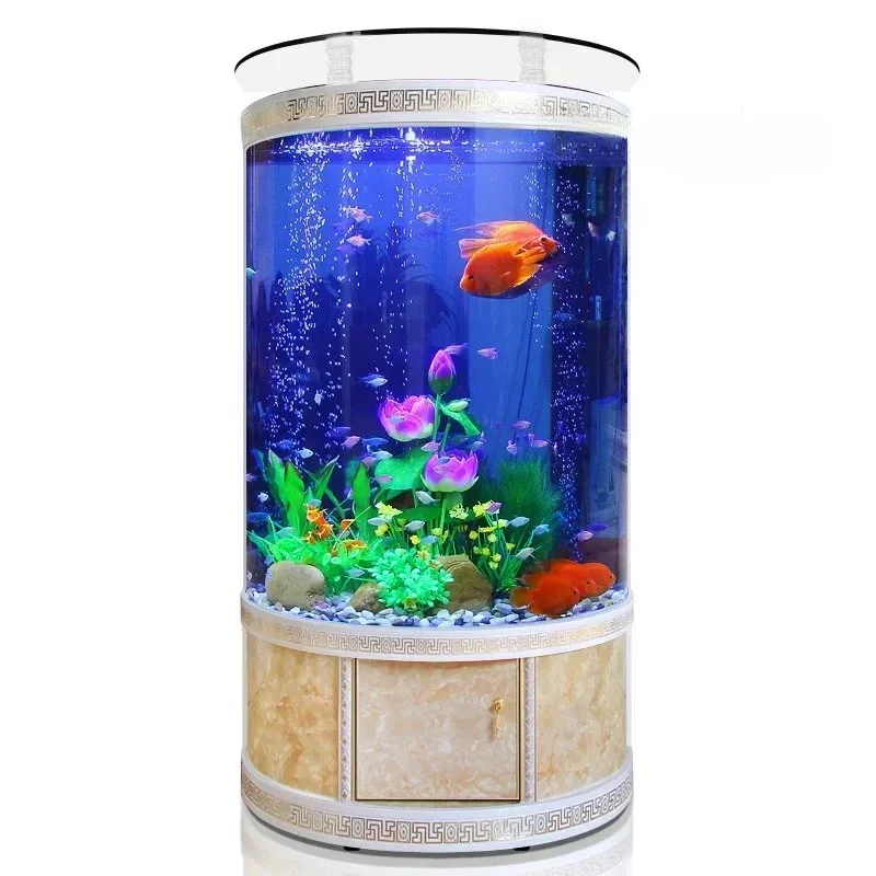 European semi-circular fish tank aquarium living room floor-to-ceiling ecological glass medium and large cylindrical high-end