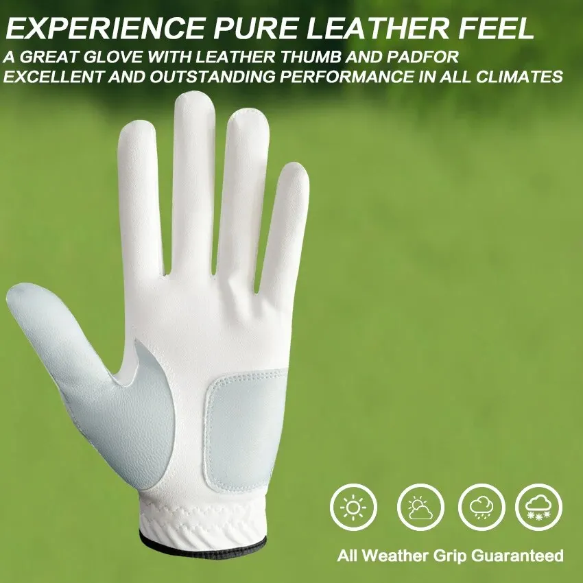 Golf Gloves Men Left Right Hand Synthetic Leather Value 5 Pack, Mens Golf Glove for Right Left Handed Golfer All Weather Grip