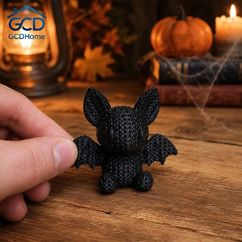 Handmade Crochet Black Bat Stuffed Toy Soft Cute For Halloween Decor Gothic Gift Kids Room Decor