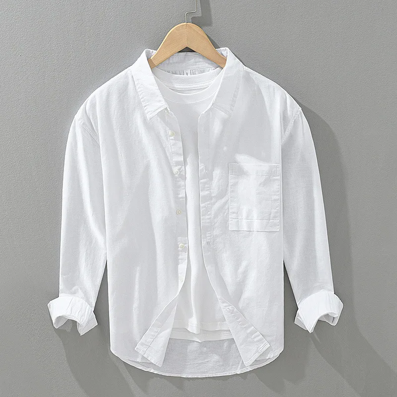 

Spring New Men's Long Sve Cotton Linen Casual Loose irt Pure Color Japanese Sle Spring Autumn Wear Comfortable Fit irt