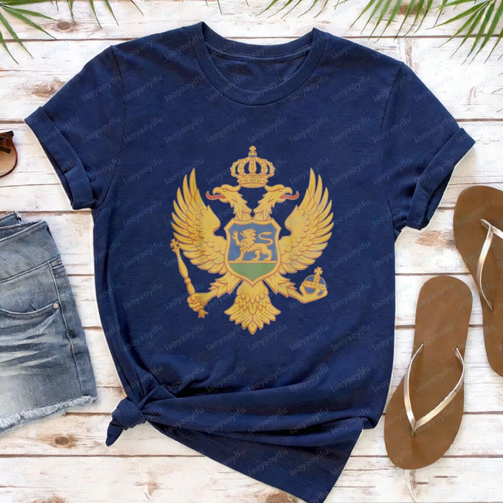 Women's Montenegro T-Shirt Double Headed Eagle Coat of Arms Graphic Tee Patriotic Casual Cotton Top Women Clothes