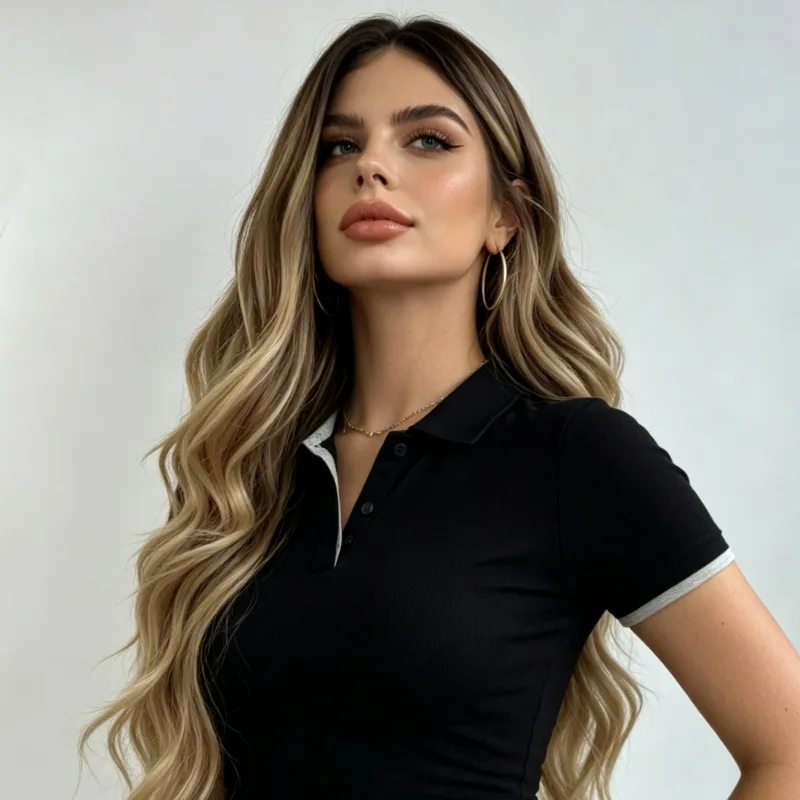 Fashionable Brown Gradient Medium-Parted Long Curly Hair Women'S Wig Outdoor Travel Party Simulation Head-Wearing Synthetic Wig