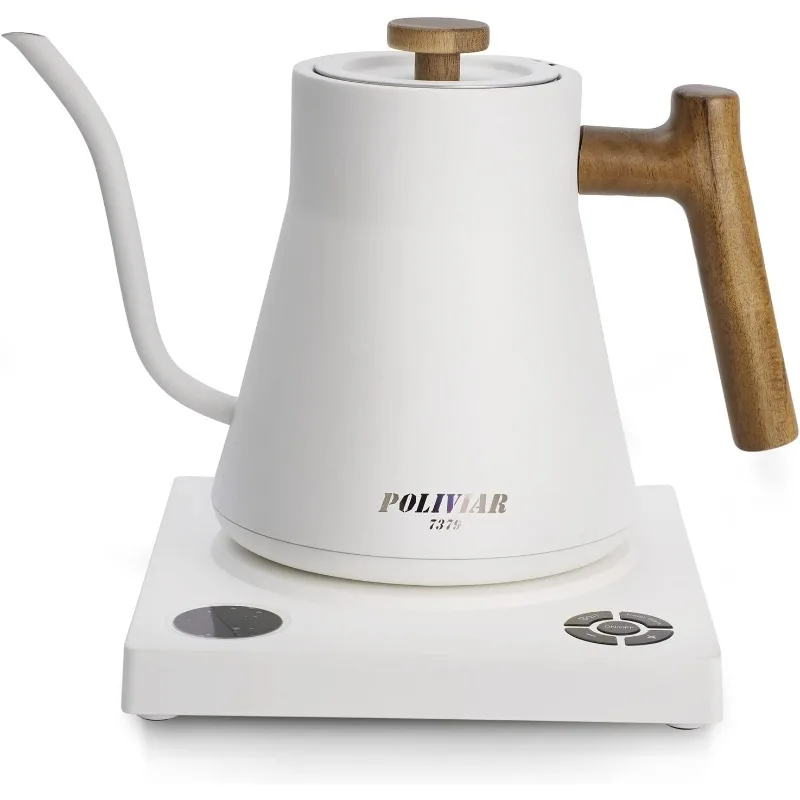 

POLIVIAR Electric Gooseneck Kettle, 1200W Electric Tea Kettle Real Wood Handle, 34oz Pour Over Electric Kettle for Coffee & Tea