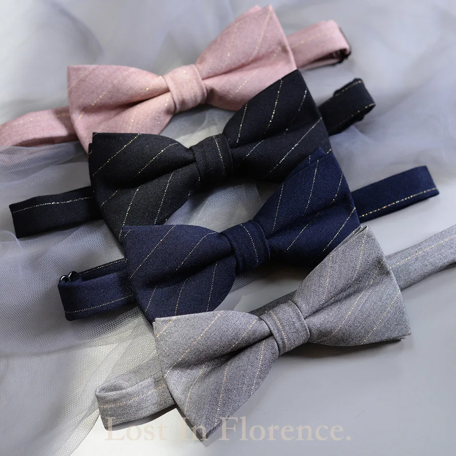 6*12cm Solid Color Gold Thread Design Suit Bow Tie Fashion Groom Best Man Bowtie Elegant Mens Ties Luxury Men's Tie with Print