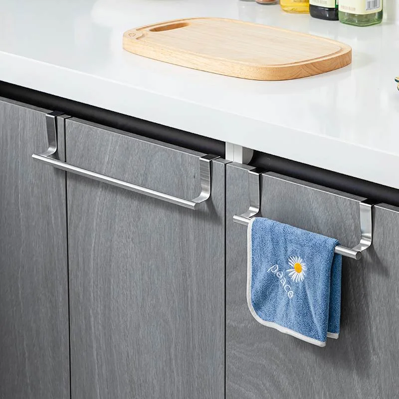 

Stainless Steel Hanging Horizontal Bar Towel Rack Multifunctional Punch-free Storage Rack Behind the Door Kitchen Storage Tools