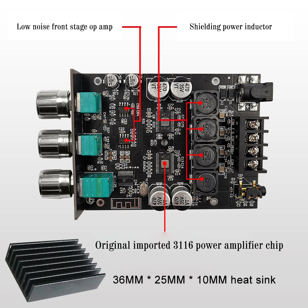 ZK-1002T 블루투스 호환 앰프, HIFI 2.0 채널, 100W x 2 오디오 모듈, 스테레오 서브우퍼 스피커, 트레블 베이스 액세서리