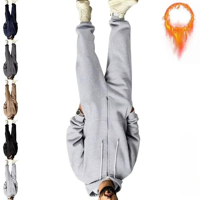 Mono de forro polar con capucha para hombre, de una sola pieza, con cremallera, manga larga, grueso, cálido, con bolsillos, ideal para uso casual, para estar en casa o como ropa deportiva.